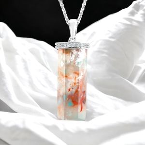 NWT RARE NATURAL ZIMBAPRASE & NATURAL WHITE ZIRCON PENDANT NECKLACE